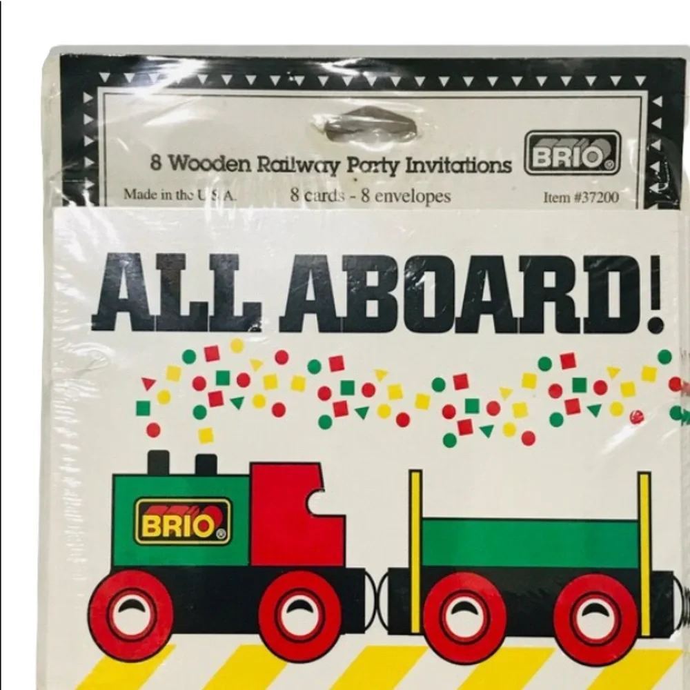 Train Party Invitations Brio ALL ABOARD Railroad Car Theme One Pkg of 8